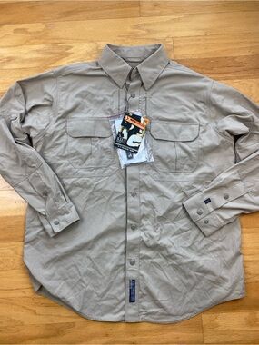 5.11 Tactical Series Long Sleeve Shirt Mens L Khaki Ripstop Nylon Button Up
